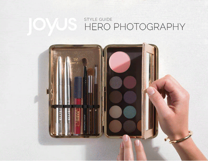 Joyus hero photography style guide cover: a makeup palette opening